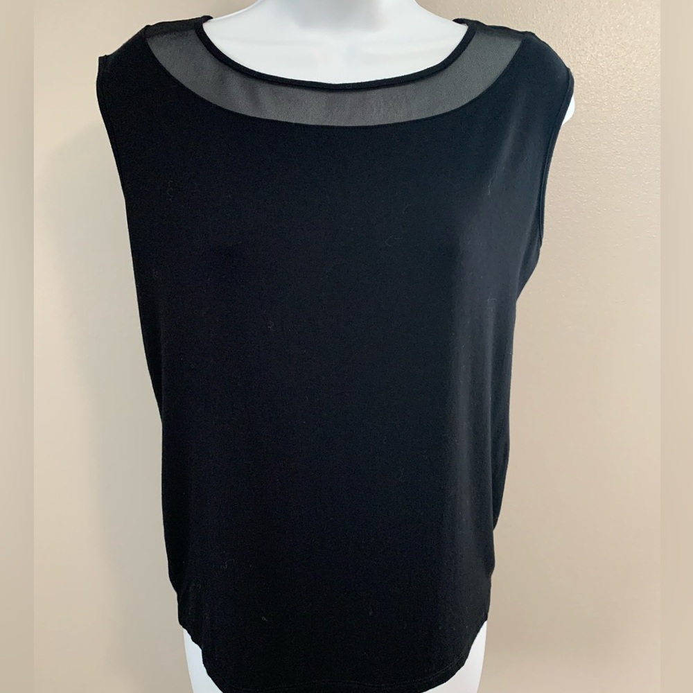 Tahari Black Sheer Neck Sleeveless Top